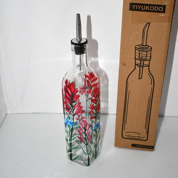 YIYUKODO 17oz Hand Painted Glass Olive Oil Bottle – 500ml Oil and Vinegar Cruet - Picture 3 of 5